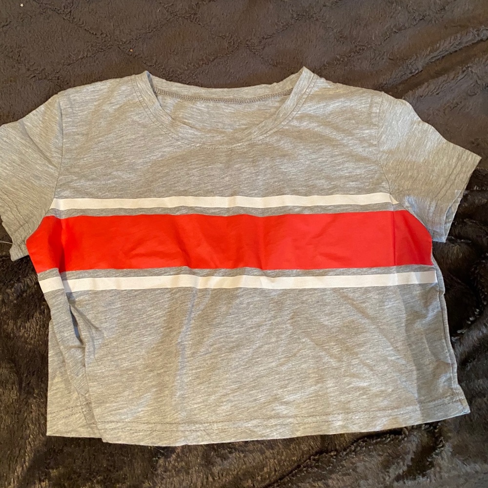 gray/pink crop top